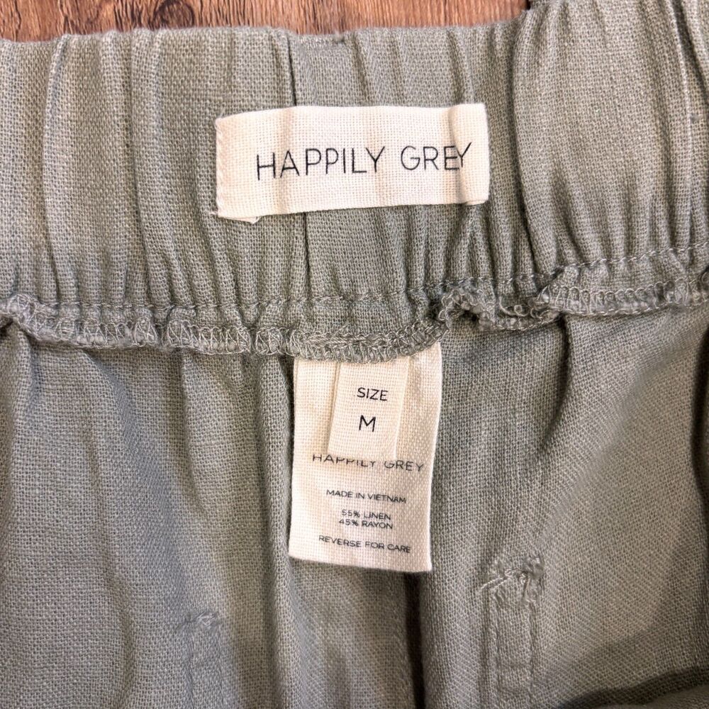 Happily Grey Womens Medium Taupe Linen Blend Utility Pants Comfort Waist Trouser - Picture 3 of 10
